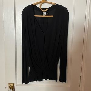 Anthropologie Black long sleeve cross front top